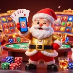 hm88 engages in vibrant casino fun with Santa, a reindeer dealer, and a poker chip snowman.
