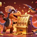 Catch the excitement at 抖阴官网 with a colorful 3D casino scene featuring a dinosaur jackpot moment.