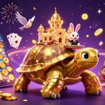 Experience the thrill at lolajack casino with a lively 3D scene of a tortoise casino and vibrant gaming elements.