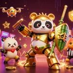 Engage with the exciting world of "link fabet" featuring a mech-suit panda in a vibrant casino battle.