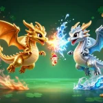 Experience excitement with Zoccer's dynamic gaming scene featuring competitive sports elements and dragon characters.