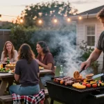 Suasana barbeque di halaman belakang dengan teman-teman menikmati BOS 88 dan hidangan segar