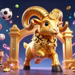 Engage with the dynamic world of o8, featuring golden ram and vibrant sports elements in a captivating scene.