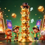 Play real money online blackjack amid a vibrant casino scene with a golden totem pole and dynamic game elements.