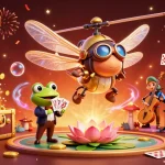 Experience the excitement of cm88vn at a vibrant lily pad casino with a dragonfly pilot and frog dealer.
