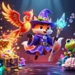 Experience powerful gaming with sunwin đổi thưởng, showcasing a wizard fox amidst vibrant casino elements.