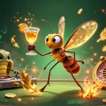 Experience BTV168 magic with a vibrant casino mascot and fossils in action-packed illustration.