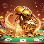 Play exciting games at 33win with golden beetles and poker elements in a dynamic casino scene